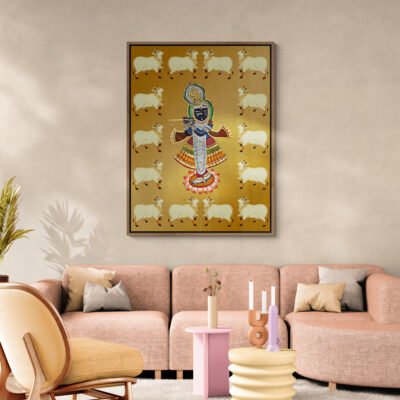 Divine Shrinathji with Sacred Cows | Traditional Pichhwai Canvas Art | Digital Download