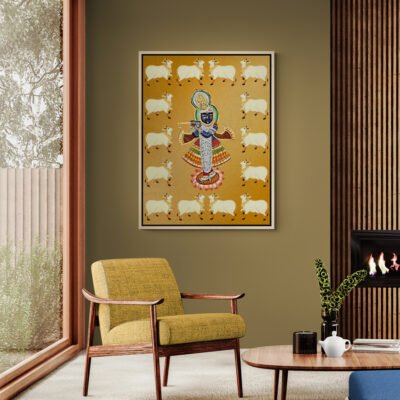 Divine Shrinathji with Sacred Cows | Traditional Pichhwai Canvas Art | Digital Download