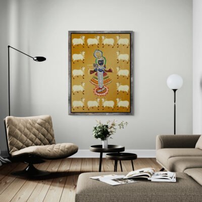 Divine Shrinathji with Sacred Cows | Traditional Pichhwai Canvas Art | Digital Download