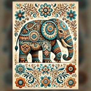 Folk-Art | Elephant Canvas Print | Intricate Ornamental Digital Wall Art for Home Décor