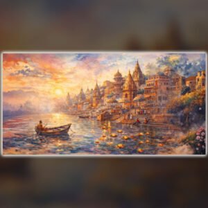 Banaras Ghats at Sunset – Timeless Oil Painting of Varanasi Riverfront