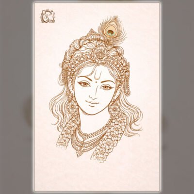 Holistic Krishna Portrait – Elegant Spiritual Line Art