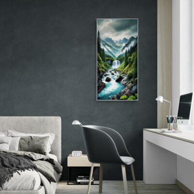 Misty Mountain Waterfall | Serene Nature Landscape Wall Art
