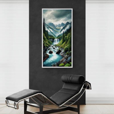 Misty Mountain Waterfall | Serene Nature Landscape Wall Art