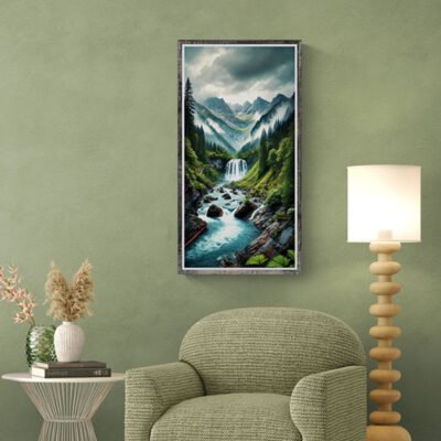 Misty Mountain Waterfall | Serene Nature Landscape Wall Art