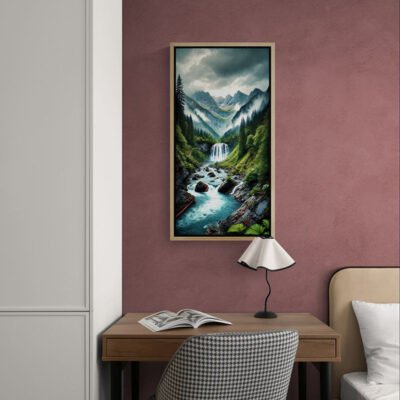 Misty Mountain Waterfall | Serene Nature Landscape Wall Art