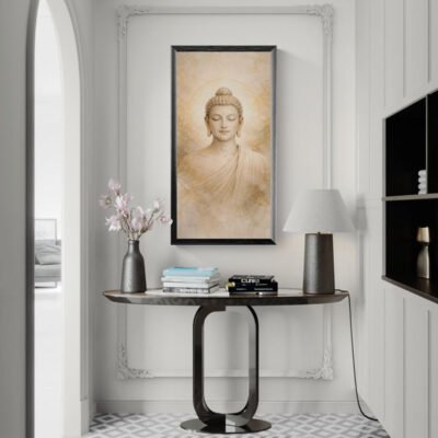 Abstract Buddha Wall Art with Textured Gold Background | Serene Zen Meditation Artwork