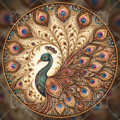 Divine Peacock Mandala Art | Ornate Indian Circular Wall Art with Gold, Teal & Jewel Tones