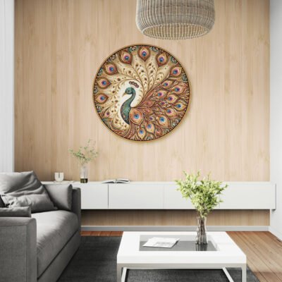 Divine Peacock Mandala Art | Ornate Indian Circular Wall Art with Gold, Teal & Jewel Tones