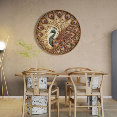 Divine Peacock Mandala Art | Ornate Indian Circular Wall Art with Gold, Teal & Jewel Tones