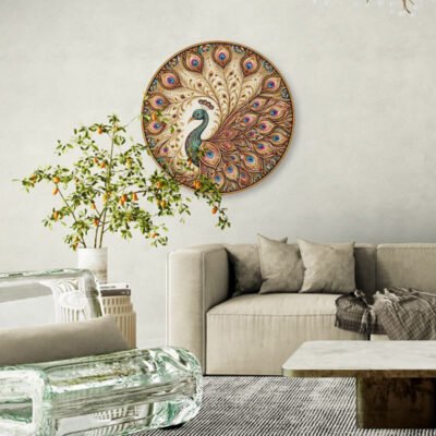 Divine Peacock Mandala Art | Ornate Indian Circular Wall Art with Gold, Teal & Jewel Tones