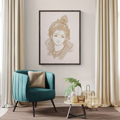 Holistic Krishna Portrait – Elegant Spiritual Line Art