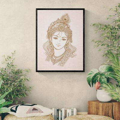 Holistic Krishna Portrait – Elegant Spiritual Line Art