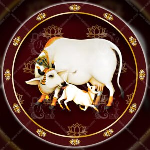 Pichwai Sacred Cow and Calf Circular Wall Art – Kamdhenu Inspired Devotional Artwork