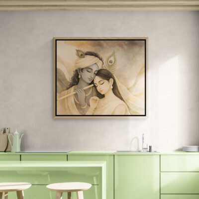 Abstract Krishna Radha Wall Art – Minimalist Soulful Union in Soft Earth Tones
