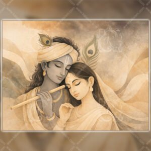Abstract Krishna Radha Wall Art – Minimalist Soulful Union in Soft Earth Tones