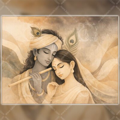 Abstract Krishna Radha Wall Art – Minimalist Soulful Union in Soft Earth Tones