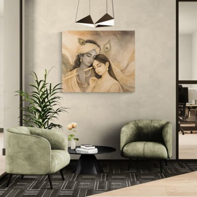 Abstract Krishna Radha Wall Art – Minimalist Soulful Union in Soft Earth Tones
