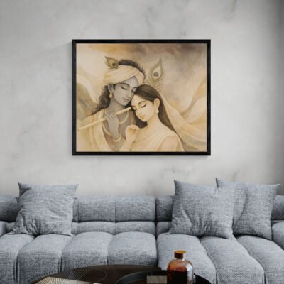 Abstract Krishna Radha Wall Art – Minimalist Soulful Union in Soft Earth Tones