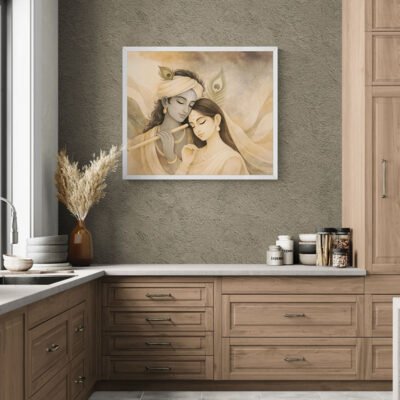 Abstract Krishna Radha Wall Art – Minimalist Soulful Union in Soft Earth Tones