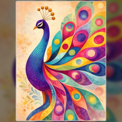 Vibrant Peacock Art Illustration – A Celebration of Indian Culture and Colorful Elegance