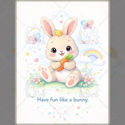 Cute Bunny Wall Art for Kids Room | Have Fun Bunny Nursery Poster