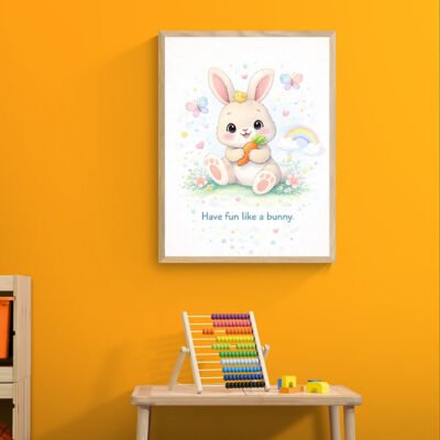 Cute Bunny Wall Art for Kids Room | Have Fun Bunny Nursery Poster