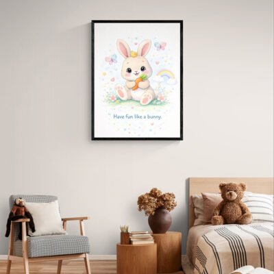 Cute Bunny Wall Art for Kids Room | Have Fun Bunny Nursery Poster