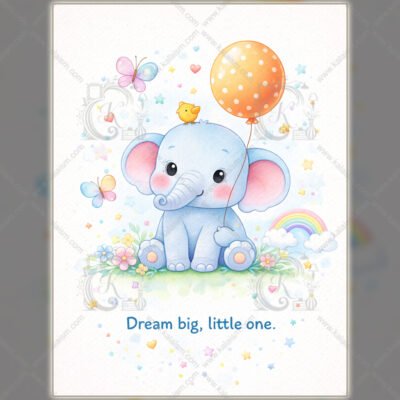 WE Cute Elephant Wall Art for Kids Room Dream Big Elephant Nursery Poster 01 Cute Elephant Wall Art for Kids Room | Dream Big Elephant Nursery Poster