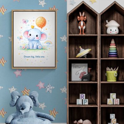WE Cute Elephant Wall Art for Kids Room Dream Big Elephant Nursery Poster 03 Cute Elephant Wall Art for Kids Room | Dream Big Elephant Nursery Poster