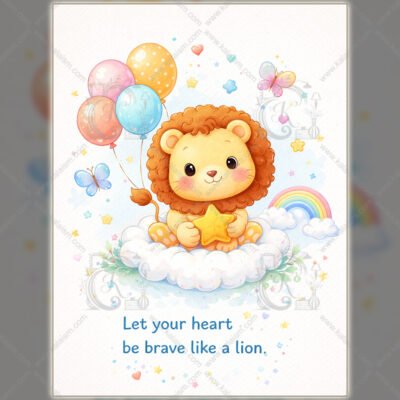 WE Cute Lion Wall Art for Kids Room Brave Little Lion Nursery Poster 01 Cute Lion Wall Art for Kids Room | Brave Little Lion Nursery Poster