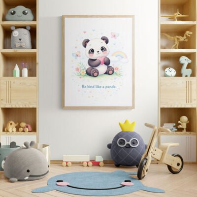 Cute Panda Wall Art for Kids Room | Be Kind Panda Nursery Poster