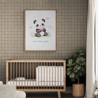 Cute Panda Wall Art for Kids Room | Be Kind Panda Nursery Poster