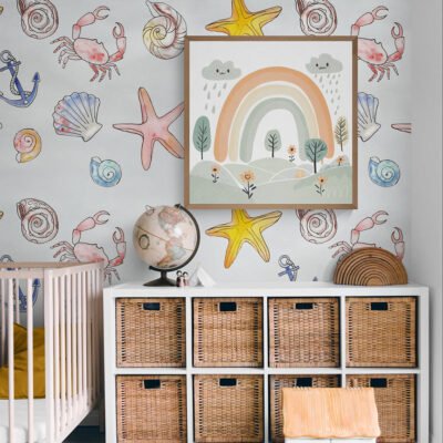 Cute Rainbow Landscape Illustration | Minimalist Nursery Wall Art for Kids