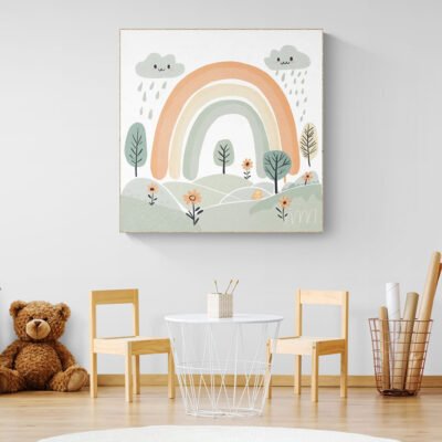 Cute Rainbow Landscape Illustration | Minimalist Nursery Wall Art for Kids