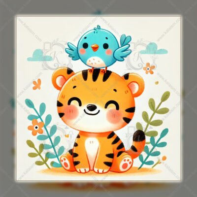 WE Cute Tiger Cub with Bird – Adorable Kids Animal Illustration Wall Art 01 Cute Tiger Cub with Bird | Adorable Kids Animal Illustration Wall Art