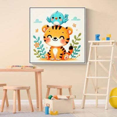 WE Cute Tiger Cub with Bird – Adorable Kids Animal Illustration Wall Art 03 Cute Tiger Cub with Bird | Adorable Kids Animal Illustration Wall Art