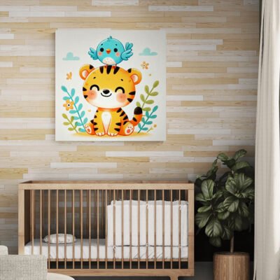 WE Cute Tiger Cub with Bird – Adorable Kids Animal Illustration Wall Art 04 Cute Tiger Cub with Bird | Adorable Kids Animal Illustration Wall Art