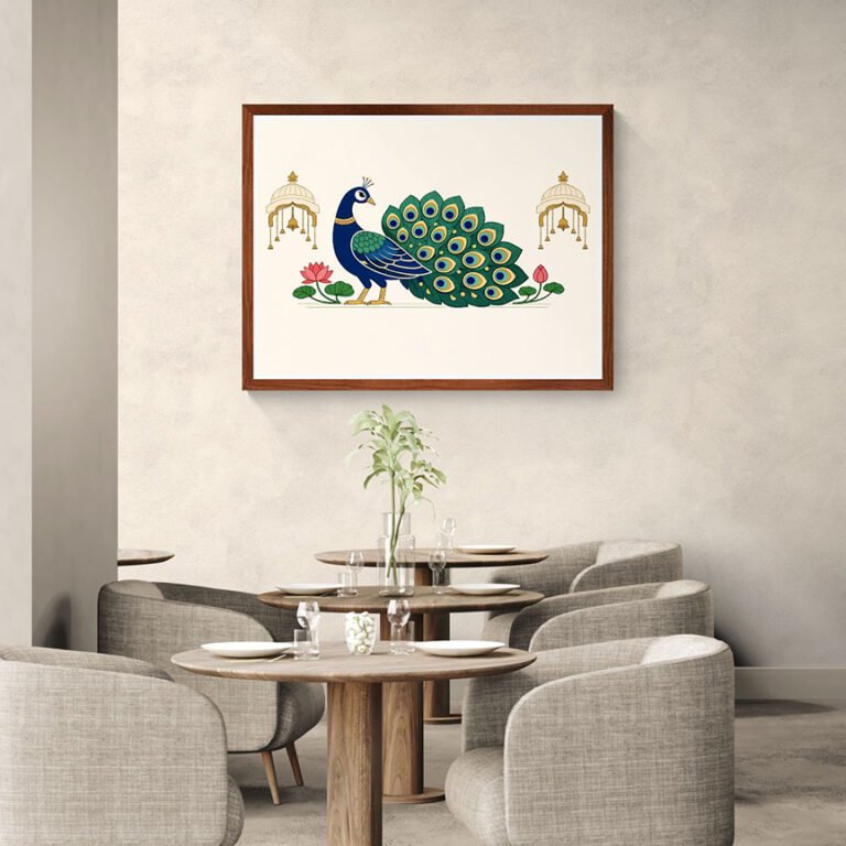 WE Elegant Pichwai Peacock Wall Art - Traditional Indian Folk Bird Illustration 03