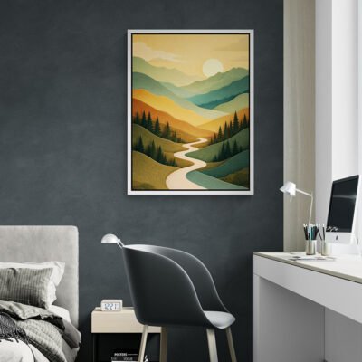 Flat Sunrise Mountain Wall Art  Minimal Nature Landscape  Calm Earth Tone Decor