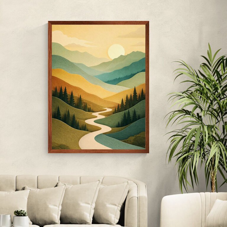 WE Flat Sunrise Mountain Wall Art Minimal Nature Landscape Calm Earth Tone Decor 05