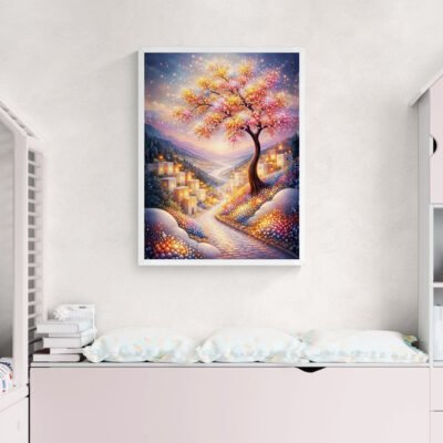 WE Glowing Blossom Tree Over Hillside Village – Dreamy Fantasy Landscape Wall Art 04 Glowing Blossom Tree Over Hillside Village | Dreamy Fantasy Landscape Wall Art
