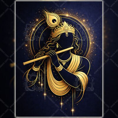 Golden Krishna Minimalist Wall Art | Divine Flute Silhouette WALL ART