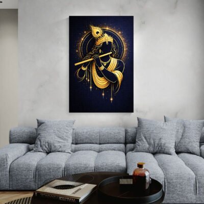 Golden Krishna Minimalist Wall Art | Divine Flute Silhouette WALL ART