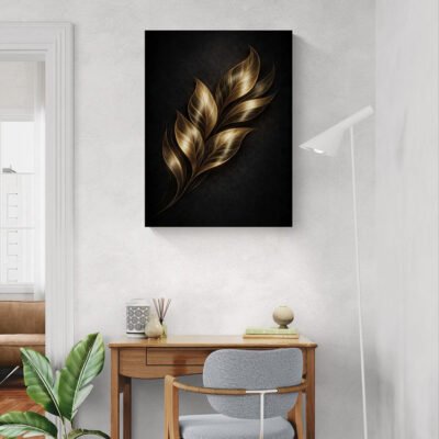 Golden Leaf Rhythm - Contemporary Abstract Botanical Wall Art in Metallic Gold