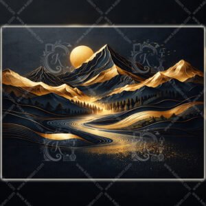 Golden Mountain Wall Art  Luxury Nature Landscape  Modern Vastu Inspired Decor