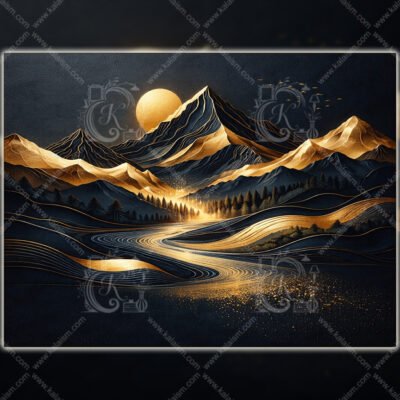 Golden Mountain Wall Art  Luxury Nature Landscape  Modern Vastu Inspired Decor