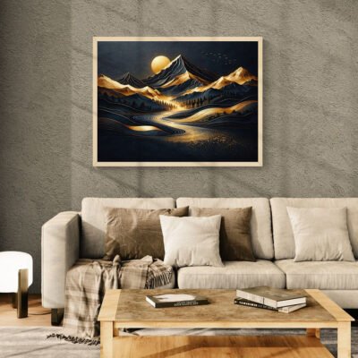 Golden Mountain Wall Art  Luxury Nature Landscape  Modern Vastu Inspired Decor