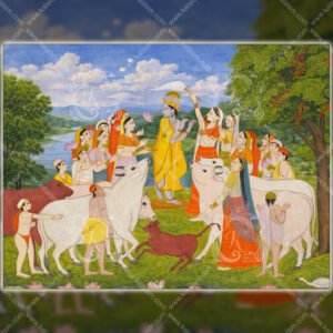 WE Krishna Among Sacred Cows – Traditional Indian Miniature Devotional Art Print 01 Krishna Among Sacred Cows ? Traditional Indian Miniature Devotional Art Print
