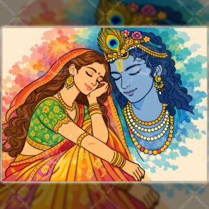 Radha Krishna 2D Flat Art Print | Modern Indian Spiritual Wall Art | Devotional Home Decor